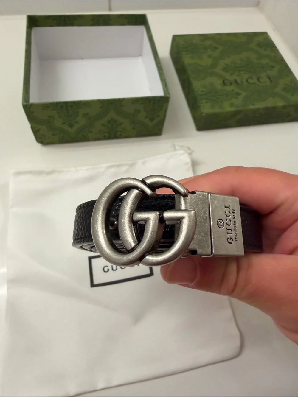 Gucci Black Leather Interlocking G Belt with Silver Hardware